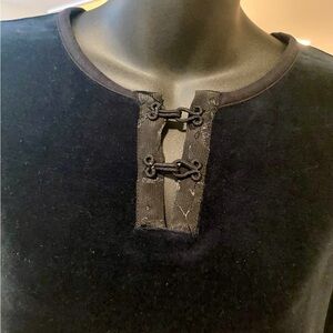 Susan Bristol Vintage Black Velour Top with Decorative Frog Closures ~ Size M